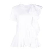 Alexander McQueen Feminin Rynkad Asymmetrisk T-Shirt White, Dam