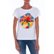 Love Moschino Bomull T-shirt med Grafiskt Tryck och Präglade Applikati...