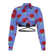 Versace Jeans Couture Kortärmad skjorta med blommotiv Multicolor, Dam