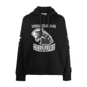 Versace Jeans Couture Svart Logo-Print Bomullshoodie Black, Herr