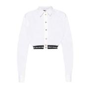 Versace Jeans Couture Vit kortärmad skjorta med svart elastisk fåll oc...