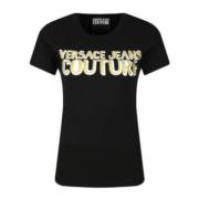 Versace Jeans Couture Svart dam T-shirt med gyllene logotyp Black, Dam