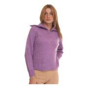 Suncoo Cable Knit Pullover med Cape Krage Purple, Dam