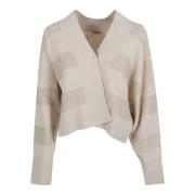 Brunello Cucinelli Lyxig Wool Cash Silk Rugby Stripe LS Cardigan Beige...