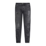 Palm Angels Jeans med logopatches Gray, Herr