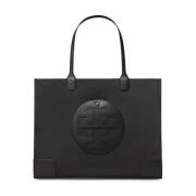 Tory Burch Svartylon Toteväska med Läderdetaljer Black, Dam