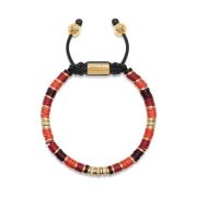 Nialaya Men`s Beaded Bracelet with Red Disc Beads and Clear CZ Multico...