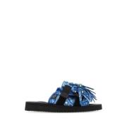 Alanui Tryckta nylonmotorcykelslippers Blue, Dam