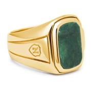 Nialaya Men's Oblong Gold Plated Signet Ring with Green Jade Yellow, H...