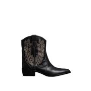 Twinset Läderbroderade Cowboy Boots Black, Dam