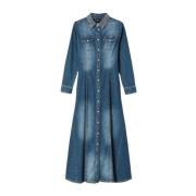 Twinset Lång Denim Skjortklänning med Strasskrage Blue, Dam