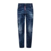 Dsquared2 Slim Fit Medium Denim Jeans med Distressed Detalj Blue, Herr