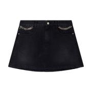 Stella McCartney Svart Denim Minikjol med Falabella Kedja Black, Dam