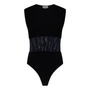 Alexander McQueen Svart Elegant Stretchig Body Top Black, Dam