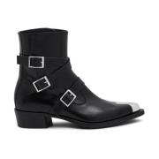 Alexander McQueen Punk Triple Strap Ankelboots Black, Herr