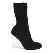 Alexander McQueen Svarta H.Boot Tyg och Läder Wedges Black, Dam