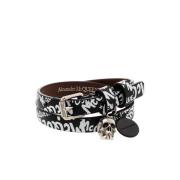 Alexander McQueen Edgy Läder Wraparound Armband Black, Herr