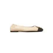 Tory Burch Claire Cap Toe Ballet Ballerina Beige, Dam