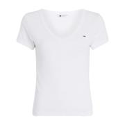 Tommy Jeans Slimmad Ribbad Bomull Stretch T-Shirt White, Dam