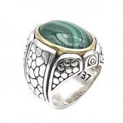 Jalan Jalan 925 Sterling Silver Ring med Oval Malakit Multicolor, Unis...