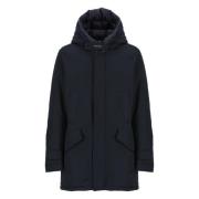 Woolrich Blå Bomullsblandad Parkas med Huva Blue, Herr