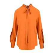 Douuod Woman Skjorta med knappar framtill och dekorativa ärmar Orange,...