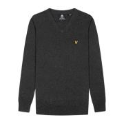 Lyle & Scott Cotton Merino V Neck Jumper Gray, Herr