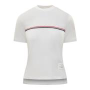Thom Browne Kortärmad T-shirt med rund hals och logobrodyr White, Dam