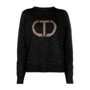 Twinset Lurex Sweater Jumpsuit med Oval T Black, Dam