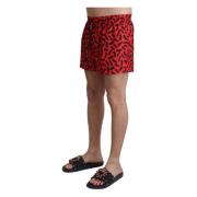 Dolce & Gabbana Röda mönstrade strandshorts badkläder Red, Herr