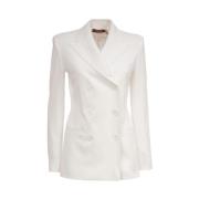 Max Mara Studio Dubbelknäppt Bomullsblazer White, Dam