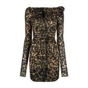 Blumarine Leopardmönstrad Blomapplikation Klänning Black, Dam