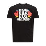 Dsquared2 T-shirt med lövtryck och figurnära passform Black, Herr