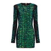 Balmain Iridescent krokodileffekt broderad klänning Green, Dam