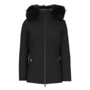 RRD Svart Tech Fabric Parka med Avtagbar Huva Black, Dam