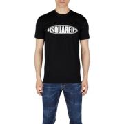 Dsquared2 Bomull Rund Hals Kortärmad T-Shirt med Tryckt Logotyp Black,...