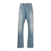 Versace Tvättade straight-leg jeans med läderdetaljer Blue, Herr