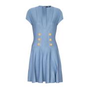 Balmain Stickad klänning med 6 knappar Blue, Dam