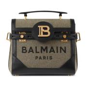 Balmain Exklusiv - Canvas B-Buzz 23-väska med läderpaneler Green, Dam