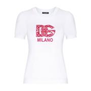 Dolce & Gabbana Vit Bomull T-shirt med Broderad Logotyp White, Dam