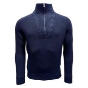 Gran Sasso Navy Rainwool Troyer Sweater Blue, Herr