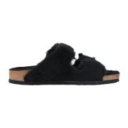 Birkenstock Svarta sandaler med fårskinnfoder Black, Dam