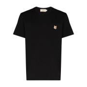 Maison Kitsuné Svarta T-shirts och Polos med rävhuvud-patch Black, Her...