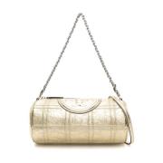 Tory Burch Gyllene Sprucken Textur Läder Väska Beige, Dam