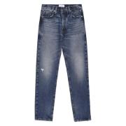 Frame Slim Fit Jeans med hög midja och förstörda effekter Blue, Dam