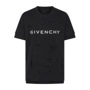 Givenchy Förstörd Klassisk Passform Hål T-Shirt Black, Herr
