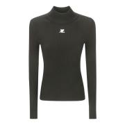 Courrèges Tidlös Turtleneck Stickad Tröja Black, Dam