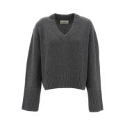 Lisa Yang Elegant V-Neck Sweater Gray, Dam