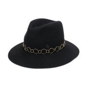 Maison Michel Elegant svart ull Fedora hatt med guld kedja Black, Dam