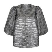 Co'Couture Metallic Randig Blus Gray, Dam